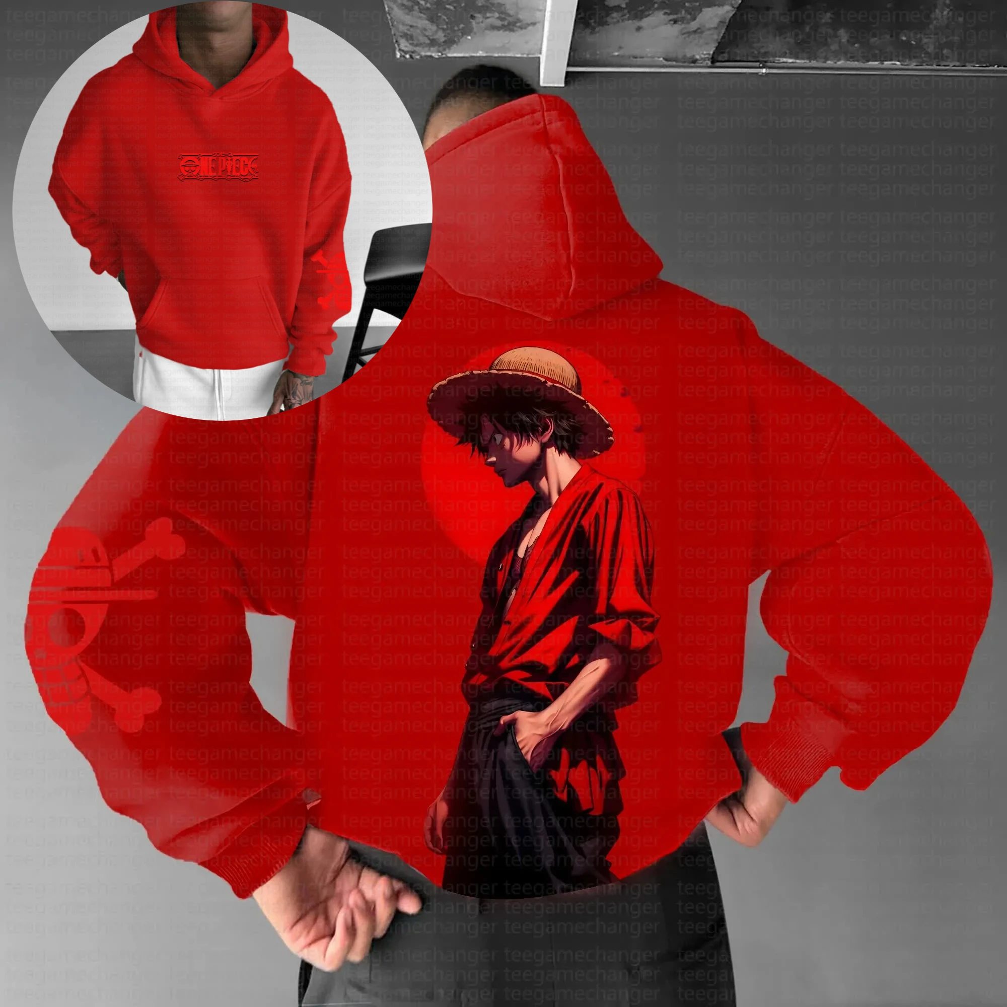

Цельная толстовка с принтом Луффи Red Energy, мужская хлопковая повседневная толстовка с длинным рукавом, осенне-зимняя уличная одежда, модная аниме-косплей