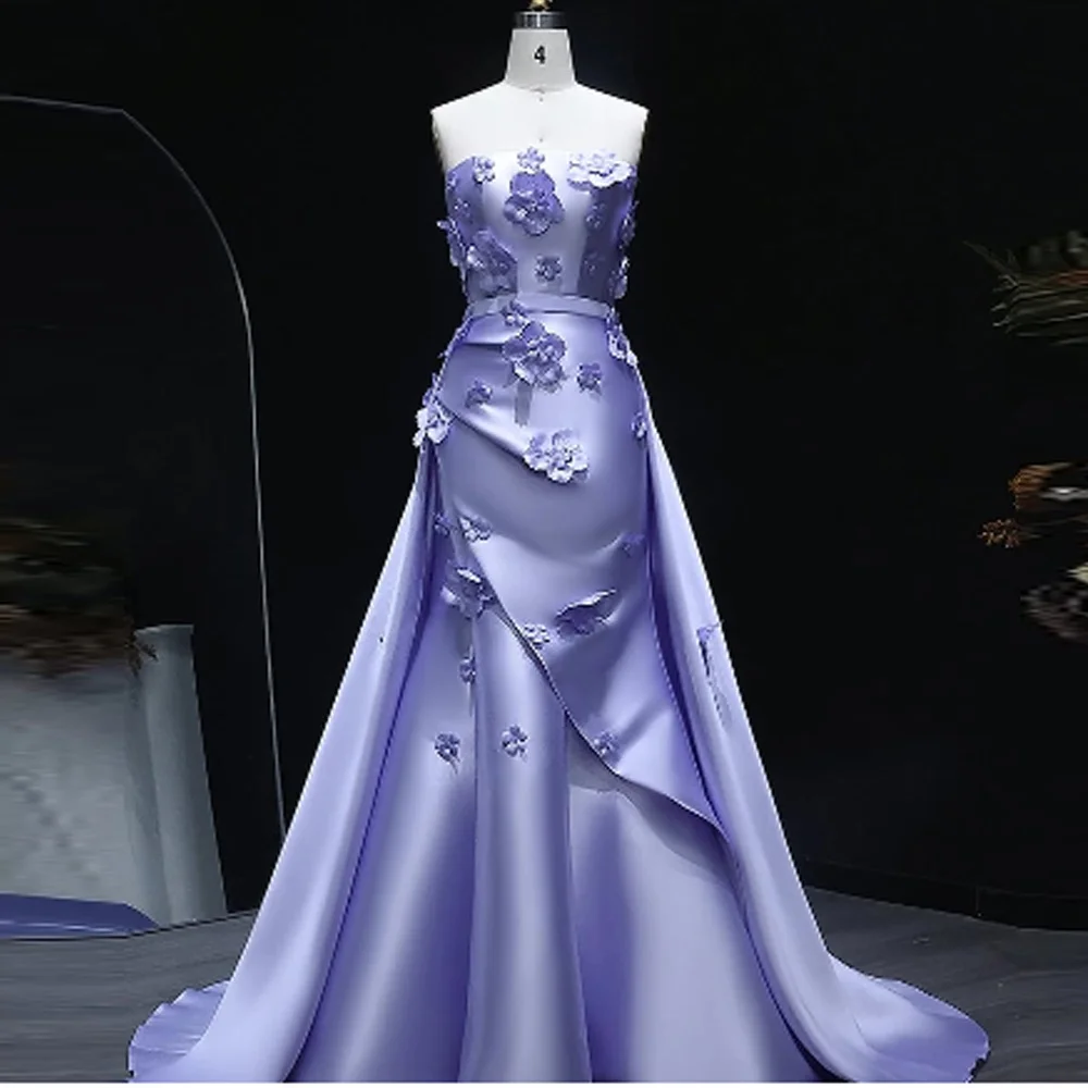 

Индивидуальные вечерние платья Vestidos De Noche, атласное женское вечернее платье с хвостом, 3D цветы, красивые платья для выпускного вечера