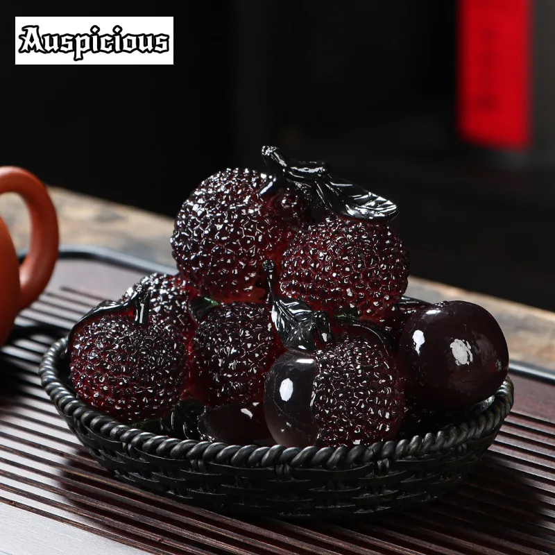 Chinese Resin Discolored Tea Pet Lucky Litchi Fruit Ornaments Desktop Handmade Crafts Playing Home Tea Set Decoration Gifts