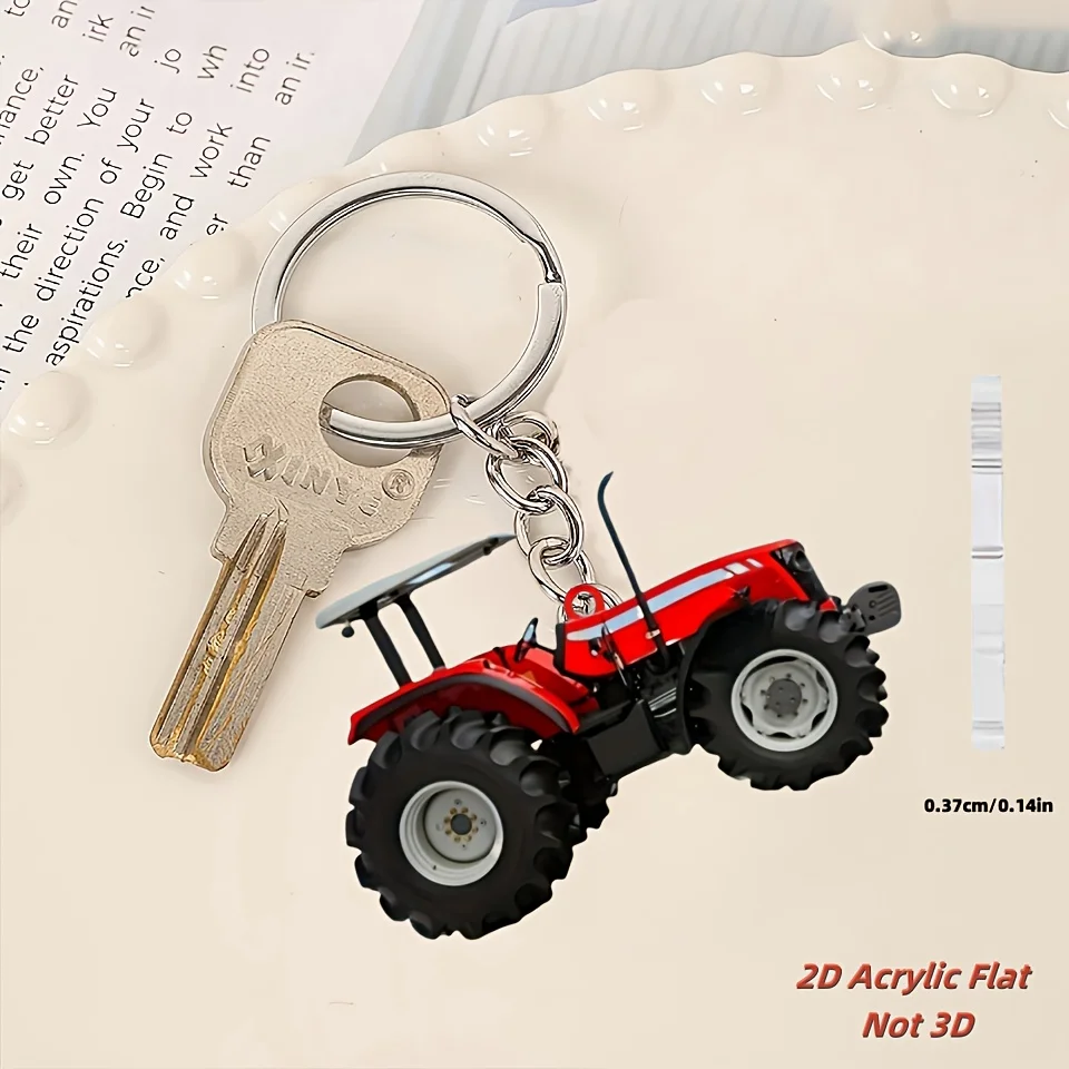 Vibrant Red Tractor Keychains 2D Decorative Key Ring for Car Keys Backpack Decor Acrylic Gift for Birthday Parties Halloween