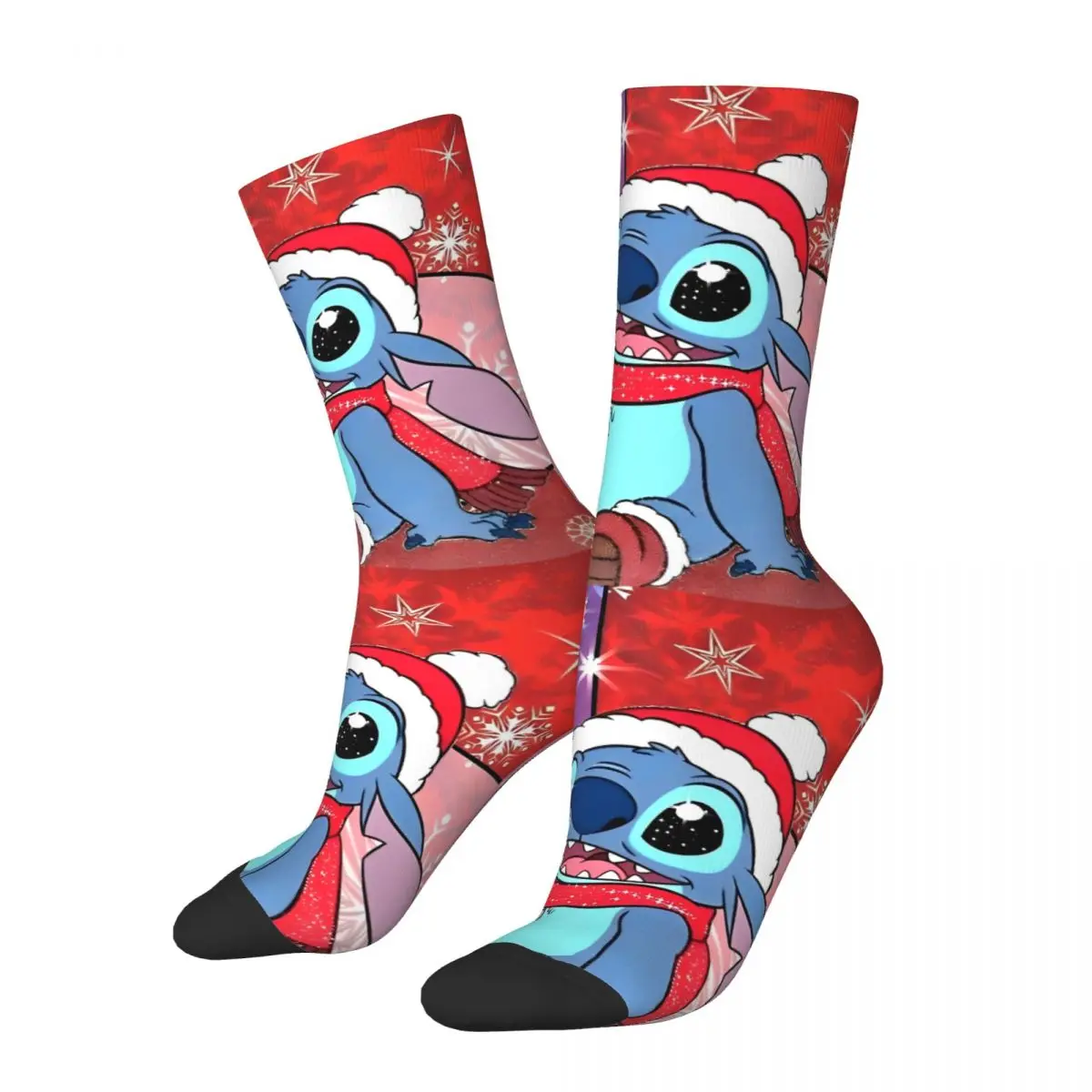 Casual Stitch Red Christmas Skateboard Socks Merry Christmas Polyester Long Socks for Women Men Non-slip