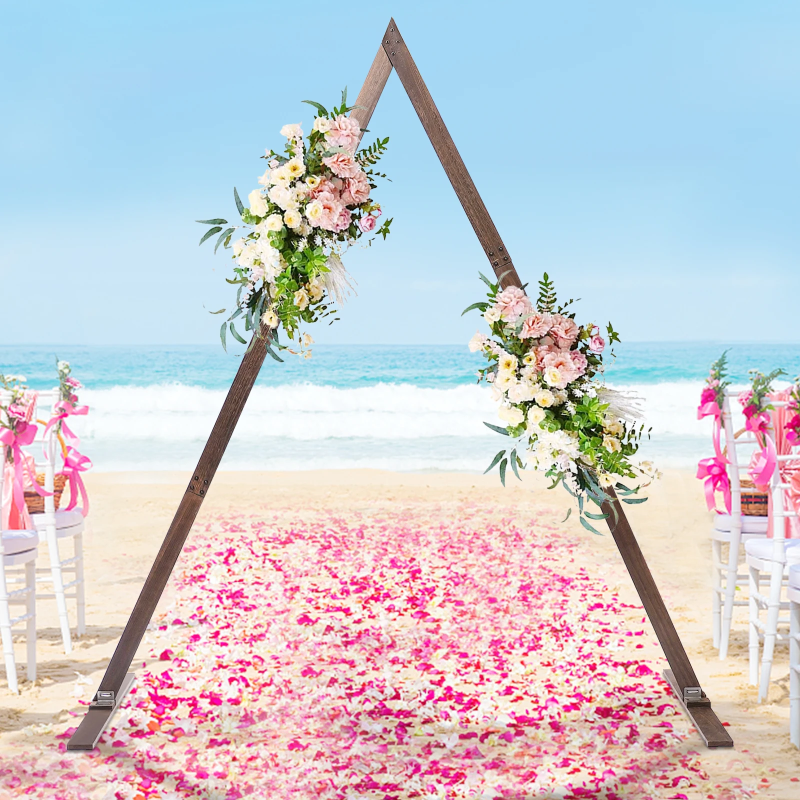 

8.2FT Triangle Wooden Wedding Arch Arbor Backdrop Stand for Ceremony Natural Wood Rustic Arch Stand for Garden Wedding Party