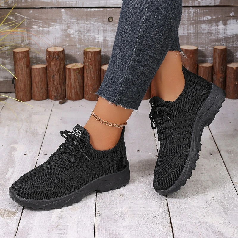 Women's Casual Shoes Thick Soled Sneakers Platform Walking Shoes Stylish Knitted Casual Shoes Suitable for Middle Aged Women