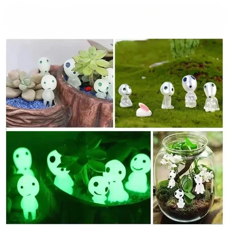 10Pcs Luminous Elves Mini Figures Fish Tank Decor Kodama Glow in the Dark Figures Garden Micro Flower Potted Landscape Ornament