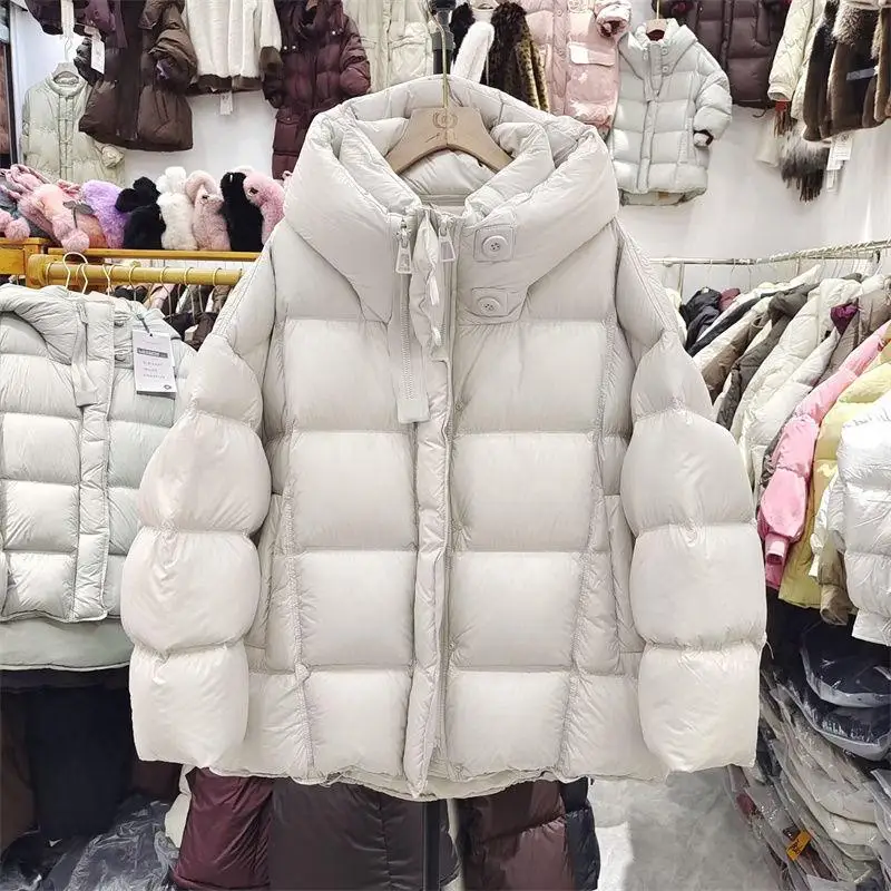 Women's Du down Puffer Jaet Winter New Sle Thiened Hooded Casual Versatile Warm Outerwear Bread Sle Zipper Closure
