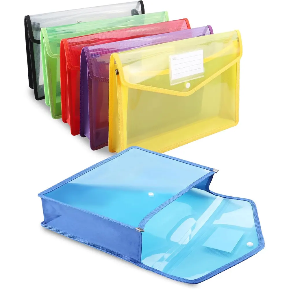 

A4 plastic document bag (1-pack), large capacity expandable document bag, with snap closure, transparent document storage bag.