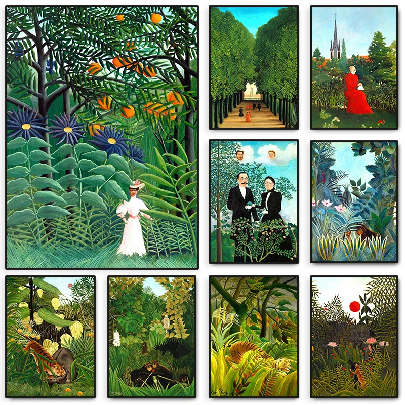 Henri Rousseau Surrealist Artist Artwork Poster Forest Tropical Nature Animal Canvas Painting Wall Art Living Room Home Decor