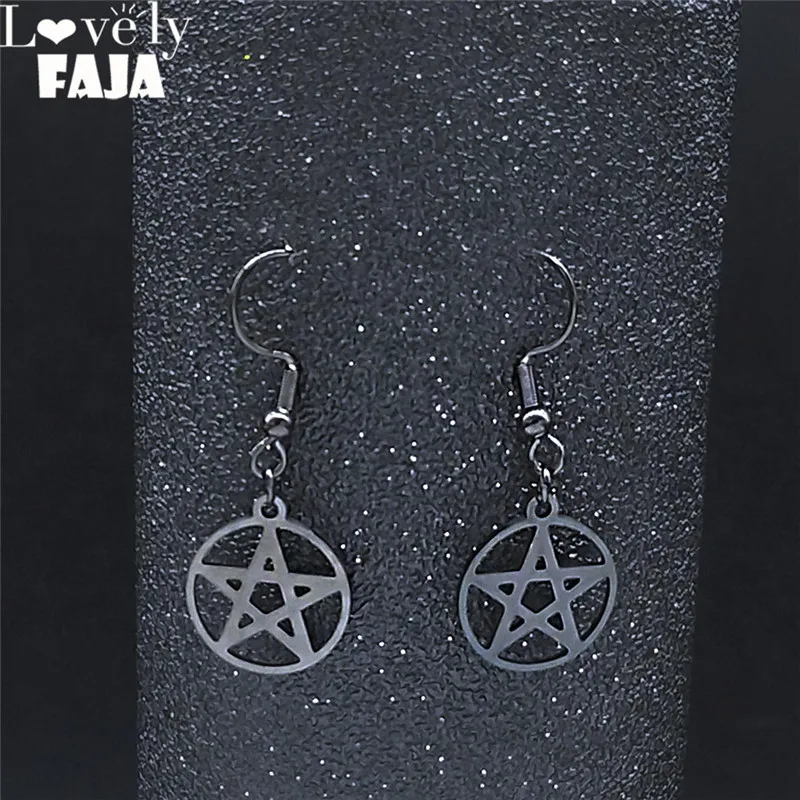

Witchcraft Pentagram Stainless Steel Drop Earrings Black Small Dangle Earrings Jewelry bijoux acier inoxydable femme E3521S03