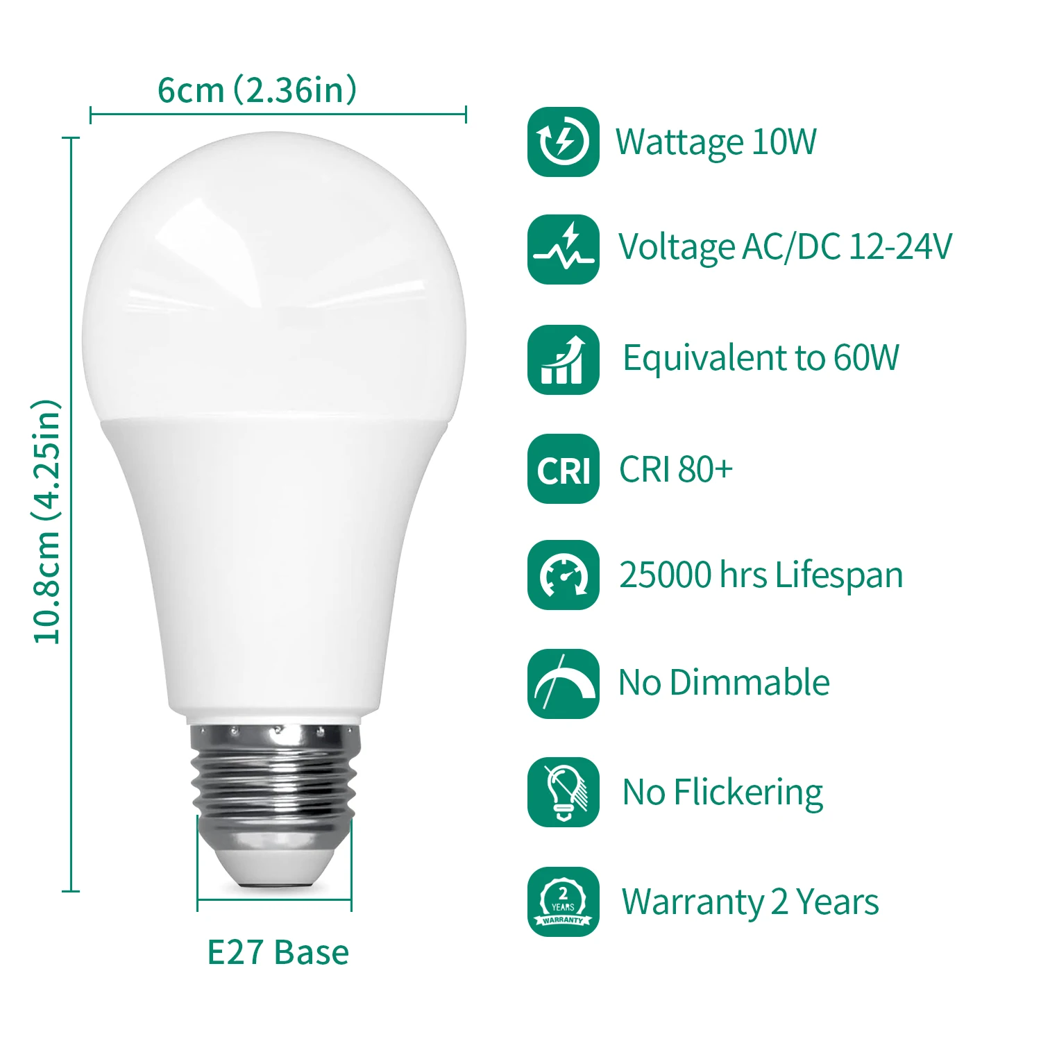 Imagem -02 - Lâmpadas Led de Baixa Tensão para Casa Base da Lâmpada ca dc 1224v 10w A60 E27 Pcs