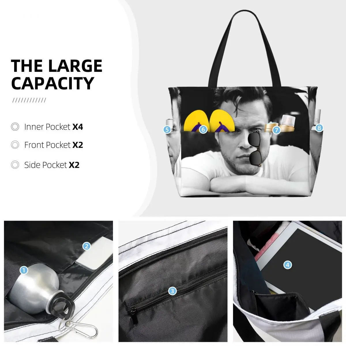 Olly Murs Strand-Einkaufstasche, Sport, Fitnessstudio, Yoga, Reisetasche, große Tragetasche, Damen-Reisetasche, Fitnesstasche