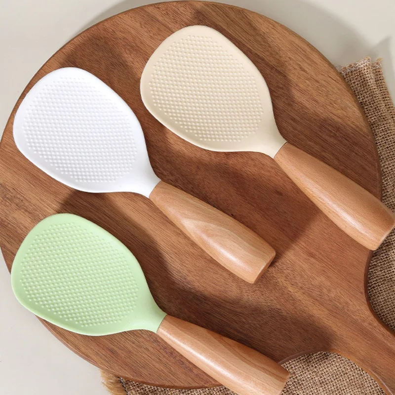 ملعقة أرز سيليكون بمقبض خشبي، مقاومة للحرارة، مضادة للحرق، خالية من الرائحة، للمنزل والمطاعم