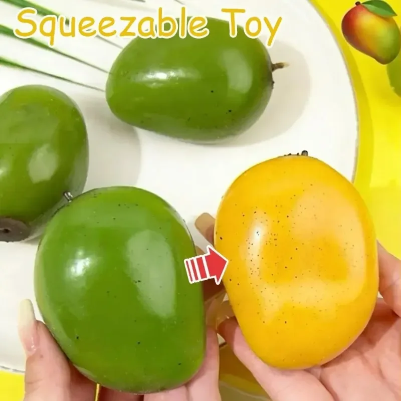 Cute Mango Squeeze Ball Kawaii Fruit Fidget Sensory Toy Stress Reliever Color Change Slow Rebound Release Stress Relieving Ball
