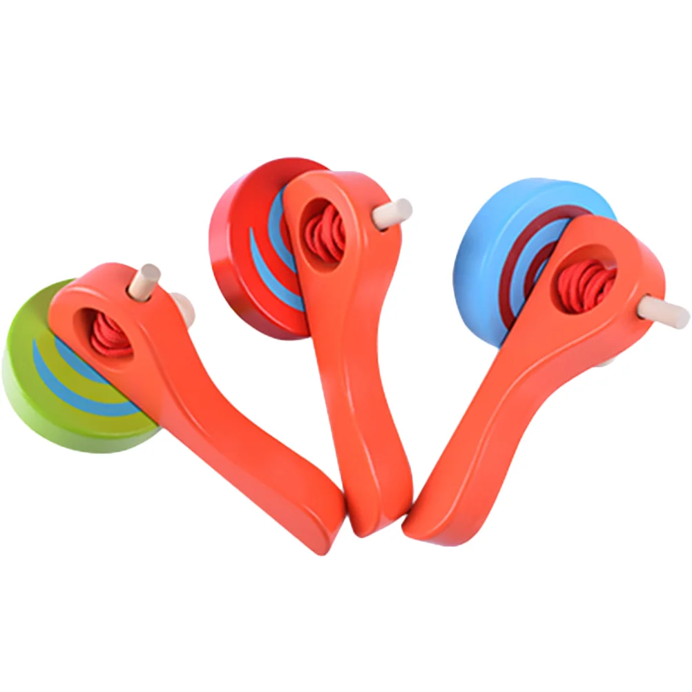 3 Pcs Handle Cable Gyro Wood Gyroscope Toy Children Toddler Childrens Toys Top Educational Preschool