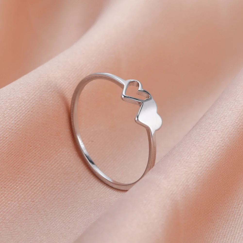 Skyrim Double Hearts Stainless Steel Ring Women Minimalist Finger Rings 2024 Fashion Jewelry Engagement Gift for Lover Wholesale