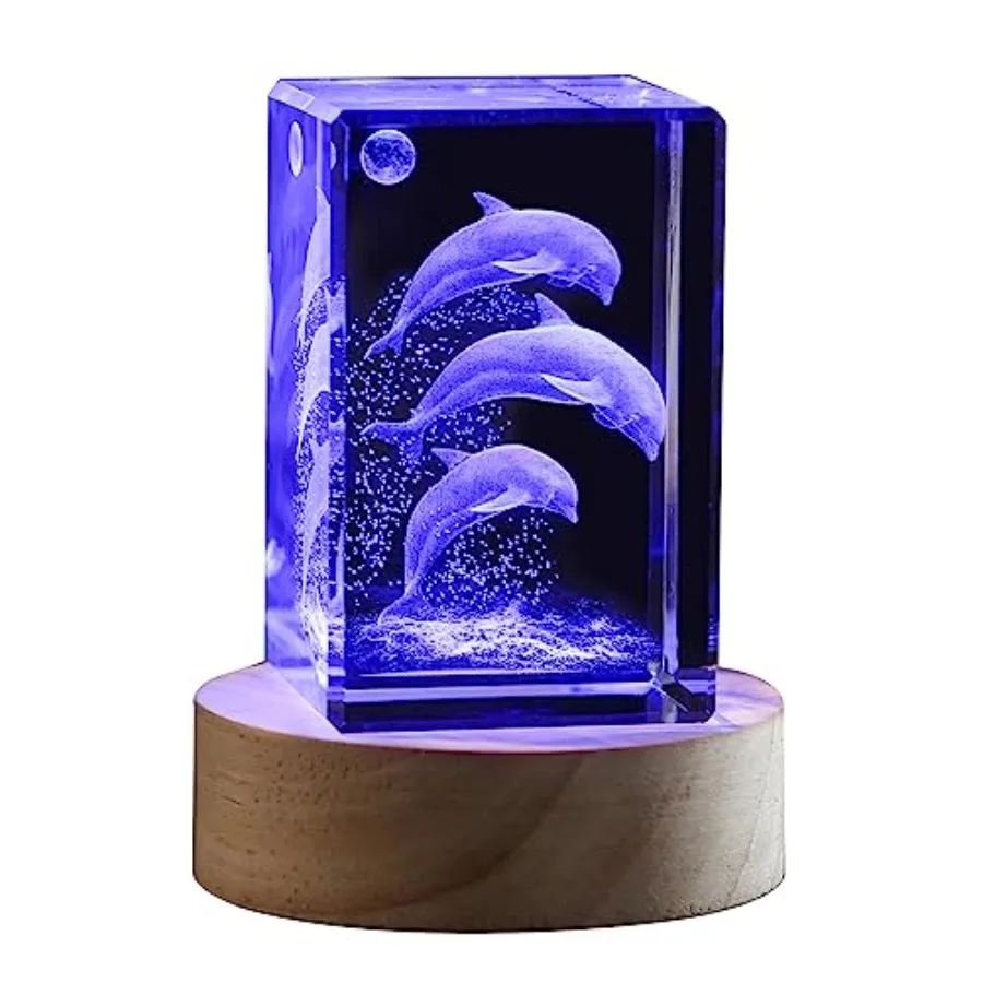 3D Crystal Dolphin Figurine Night Light with LED Base, Birthday Gift for Women, Thanksgiving Christmas Valentines Anniversary B - view 5