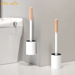 Self adhesive toilet brush wall type household toilet toilet rack brush non perforated toilet brush wooden handle brush set