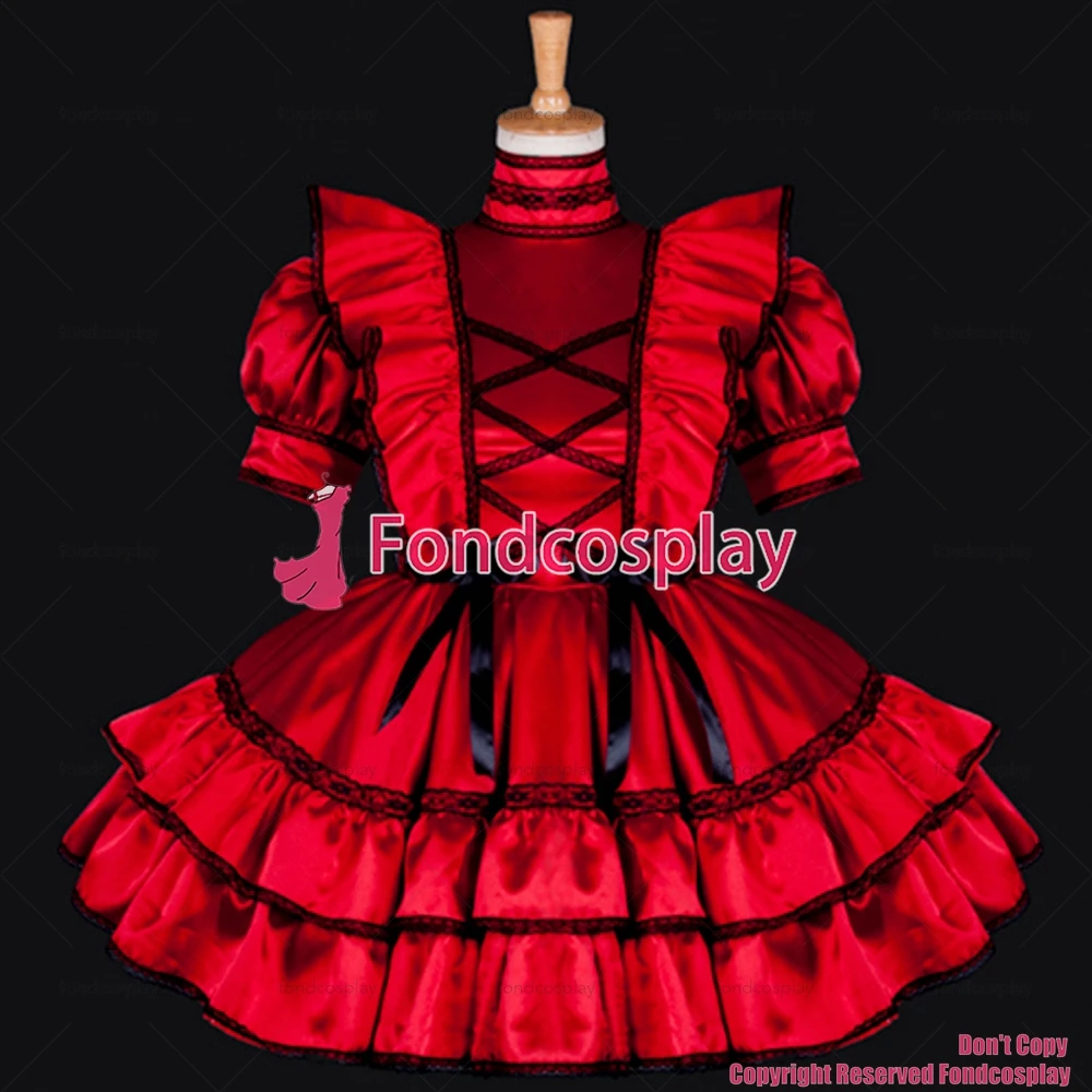 

fondcosplay adult sexy cross dressing sissy maid short Lockable Red Satin Uniform Dress Cosplay Costume Custom-made[G789]