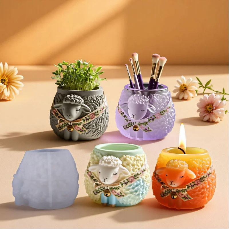

4pcs Lamb Shaped Planter & Candle Holder Mold - DIY Silicone Mold for Cement & Gypsum Crafts