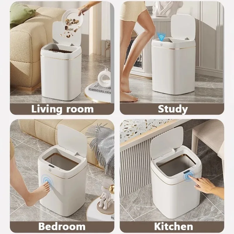 Smart Sensor Trash Can Waterproof Bathroom Toilet Bin Electronic Automatic Home Rubbish White Gold Mute 11L