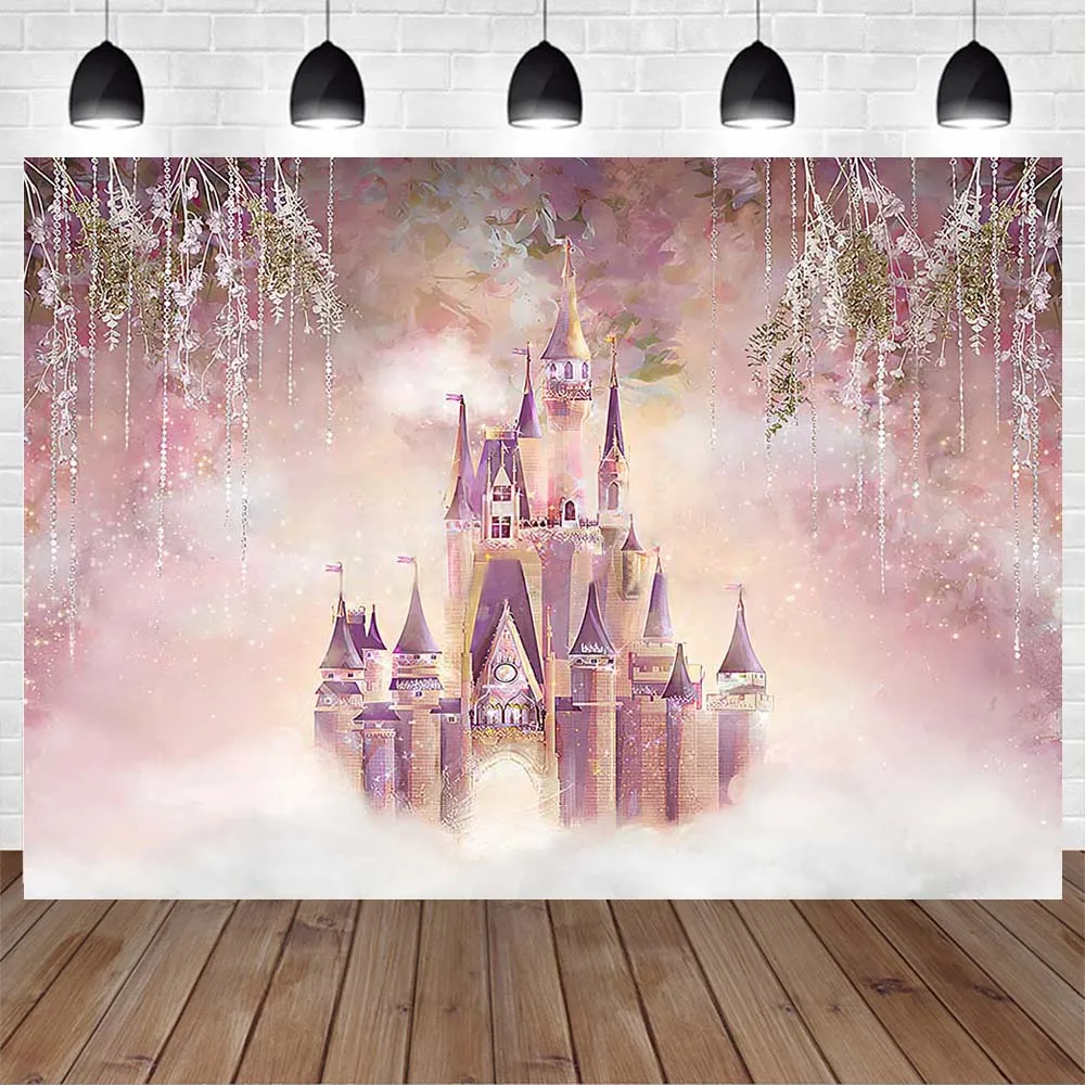 Mocsicka Pink Fantasy Castle Princess Backdrop Photography Girl Birthday Party Decor Backdrops Cake Smash Photo Studio Photocall