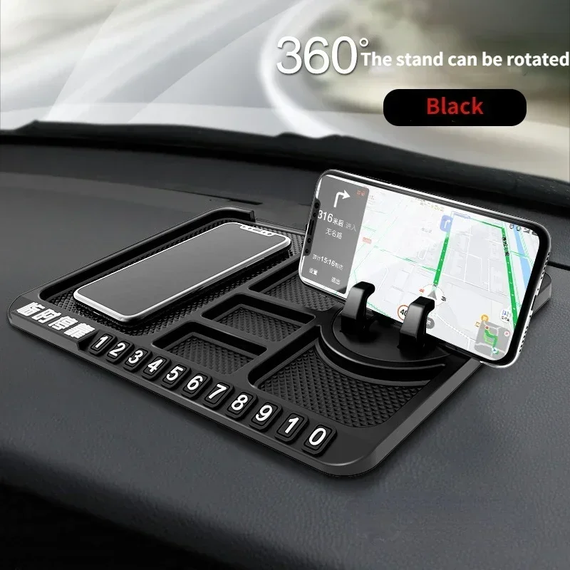 Car Multi-Function Mobile Phone Holder Anti-Slip Pad Temporary Parking Sign Dashboard Four-In-One Automobile Parts Accessories