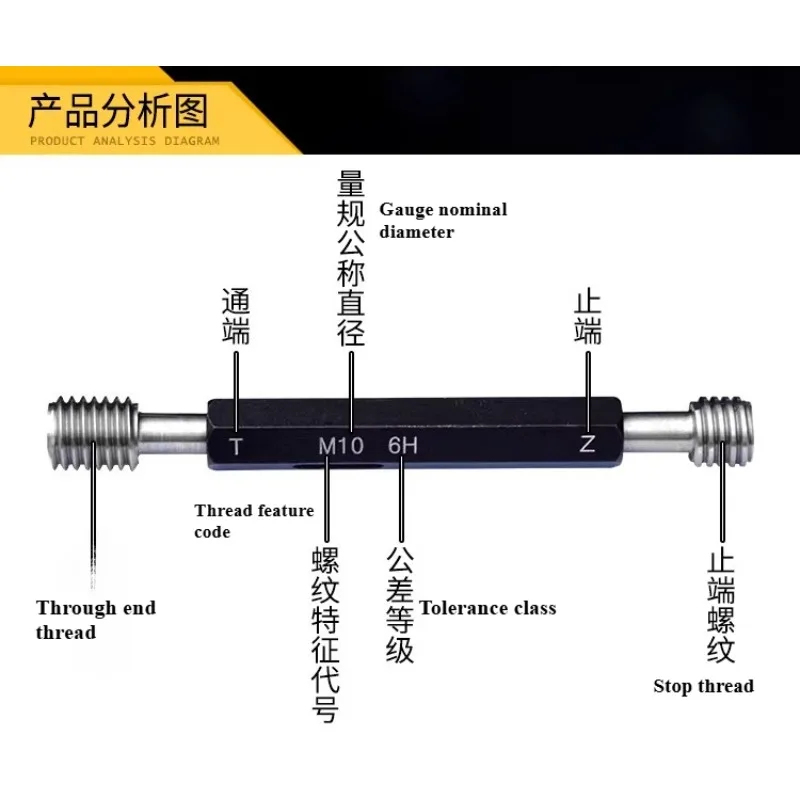 M5 M8 M10 M20 M30 Thread Plug Gauge High precision GO/NO GO Gage Metric Gauge 6H Precision Internal Screw Gage Fine