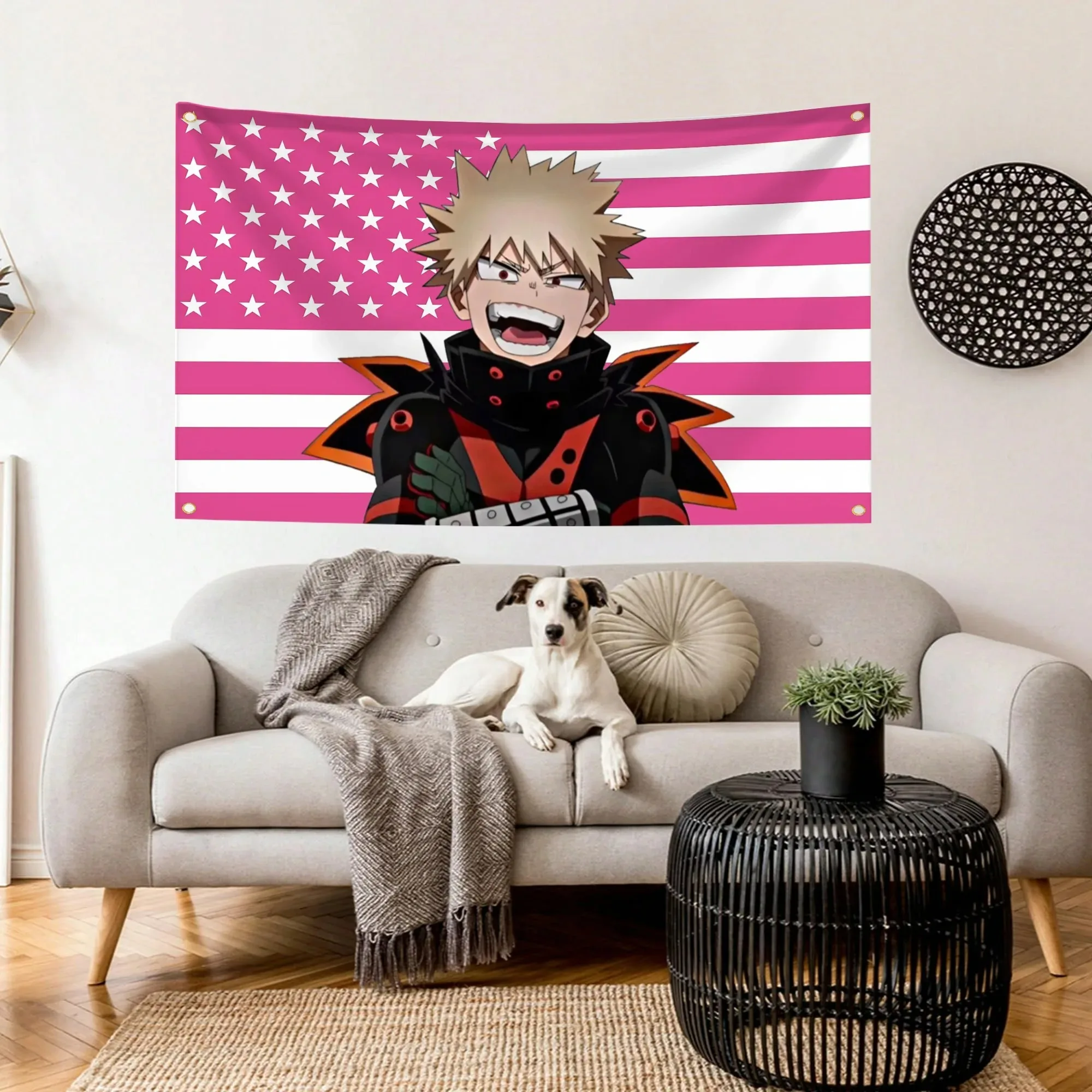 Bakugo Katsuki Lustige Flaggen-Wandteppich, individuelles Wandbanner, Schlafzimmer, Y2K-Raum, Outdoor-Heimdekoration