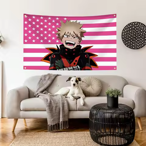 Bakugo Katsuki Funny Flag Tapestry Custom Wall Banner Bedroom Y2K Room Outdoor Home Decor