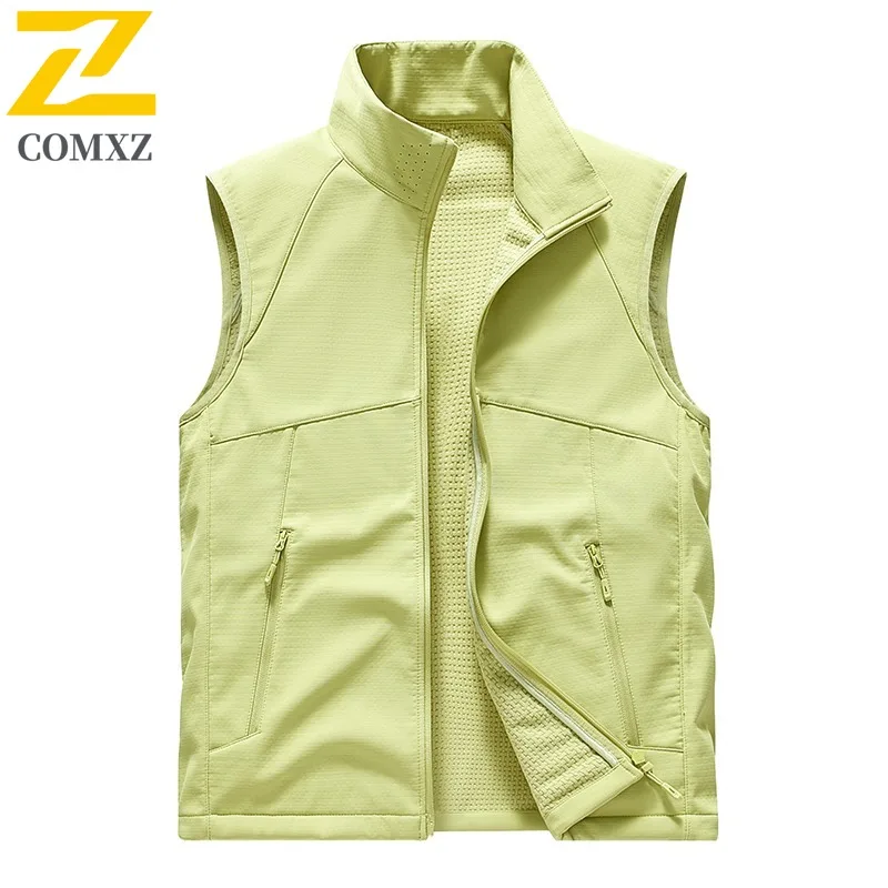 

COMXZ 2025 Light Warm Fleece Vest Outdoor Couple Autumn Winter Stand Collar Windproof Water Resistant Softshell Waistcoat