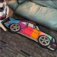 VIKAMA Crystal Velvet Carpet, Bedroom Bedside Carpet, Colorful Car Graffiti Rug e-Sports Room Foot Mat Home Decoration
