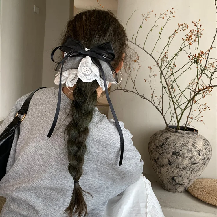 

Lace Hem Bow Hair Clip for Women, Low Ponytail Half Up Hair Accessory