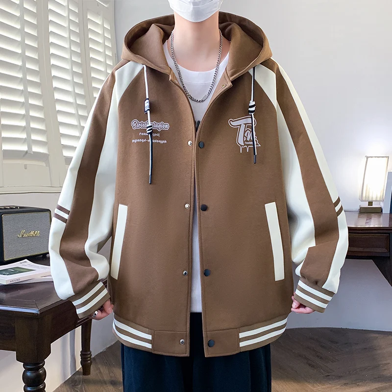 

2025 модная мужская куртка с капюшоном, повседневная свободная куртка разных размеров для мальчиков-подростков, модная осенне-весенняя верхняя одежда, пальто