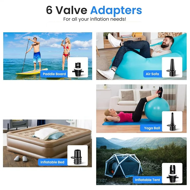 GYTB-6Pcs Air Valve Adapter Inflatable Boat Foot Pump HR Hose Adapter Pump Hose Nozzles Paddle SUP Board Boat Accessories
