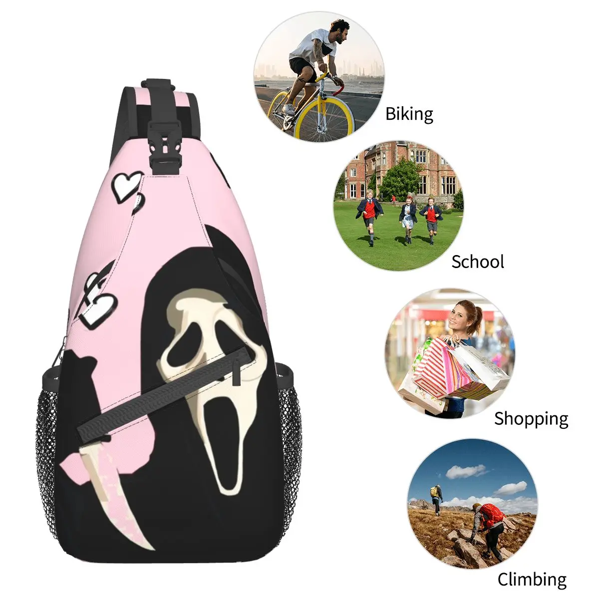 Scream Ghosty Ghostface Small Sling Bags Chest Crossbody Shoulder Backpack Outdoor Sport Daypack Horror Scary Casual School Bags