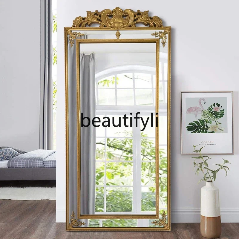 مرآة مناسبة للأميرة باللون الذهبي العتيق من الأرض إلى السقف لغرفة النوم معلقة على الحائط وأرضية خلع الملابس ومرحاض لكامل الجسم