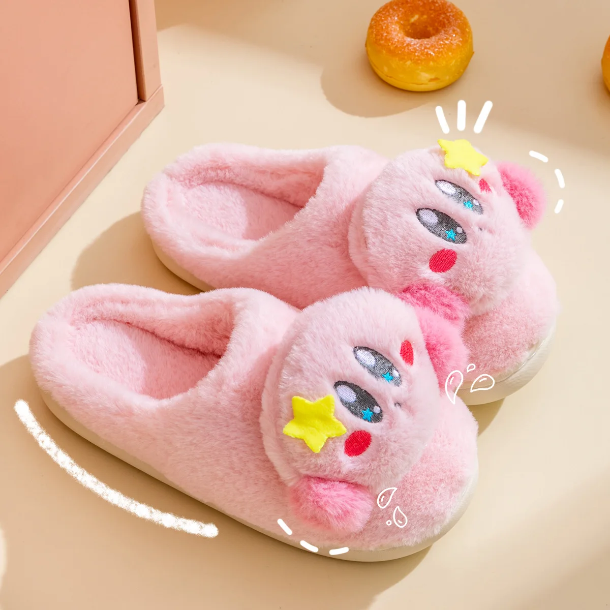 

New Kawaii Kirby Cotton Slippers Shoes Cute Household Slippers Non-Slip Keep Warm Sweet Girl Heart Christmas Gift For Girlfriend