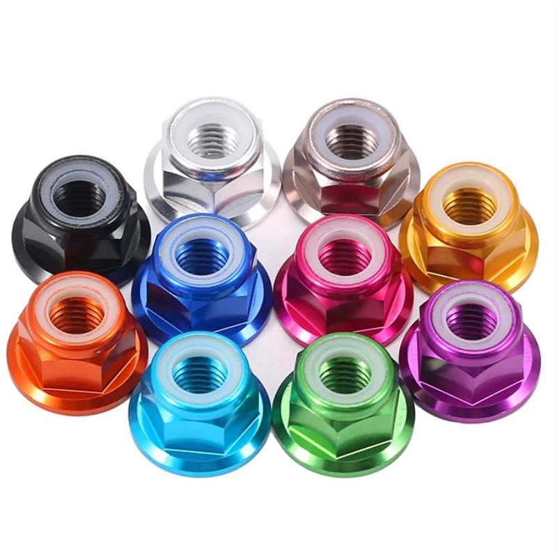 M2-M8 Aluminum Alloy Flange Lock Nuts - Multi-Color with Nylon Ring, Anti-Vibration Fasteners