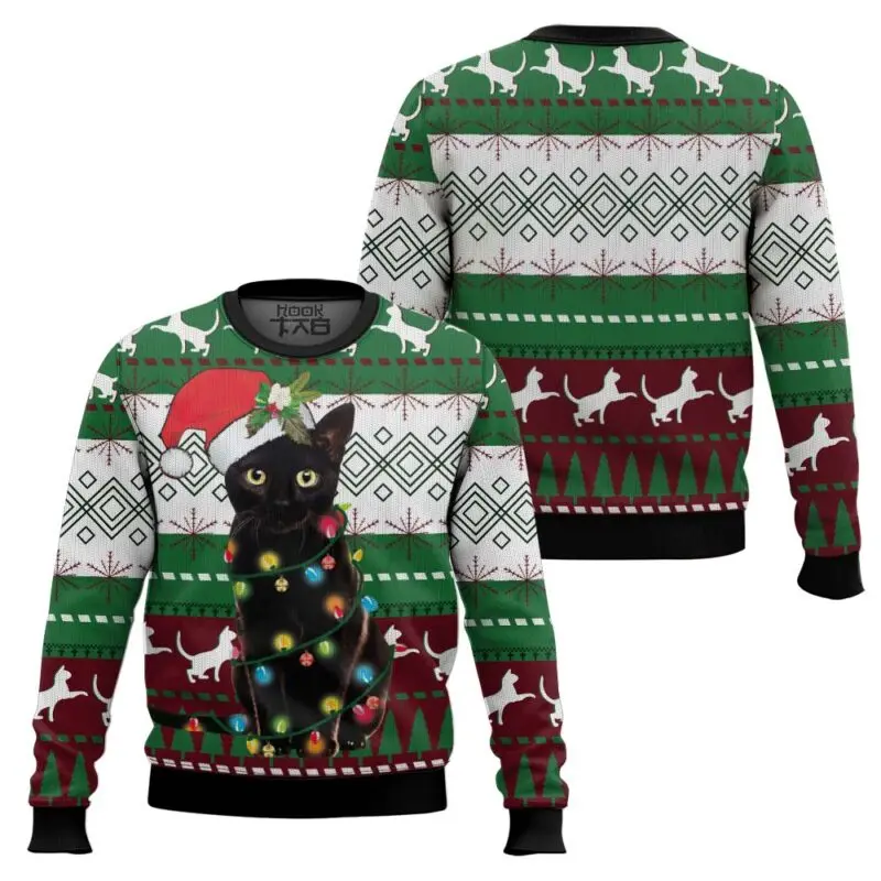 

2025 New Christmas Ugly Sweater Black Arrogant Cat Pulling Joke Humor Christmas Party Friends Gathering Holiday Atmosphere
