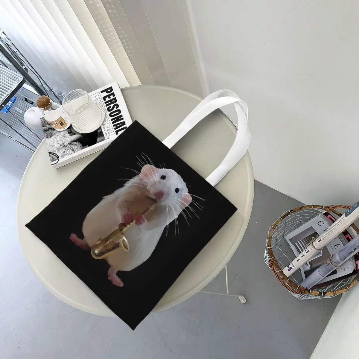 Rat Playing The Saxophone Shopping Bags Canvas The Tote Bag Reusable for Girls Shoulder Tote Travel Handbag