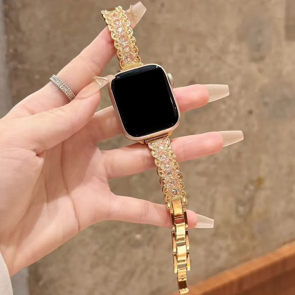 Pulseira de metal feminina para apple watch série 11 10 9 8 7 se3 42mm 46mm 44mm 40mm 45mm 41mm 38mm pulseira para iwatch ultra 3 49mm