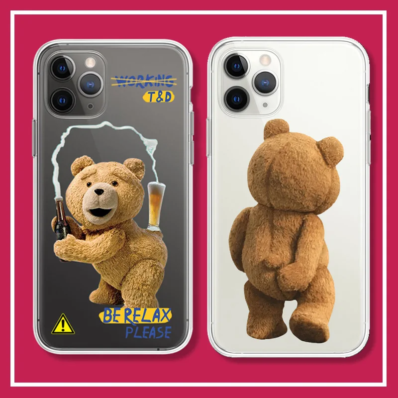 Funny Cartoon Teddy Bear Couple Phone Case for iPhone X XS Max XR 13 12 11 14 Pro MAX Mini SE2022 6S 7 8 Plus Clear Case