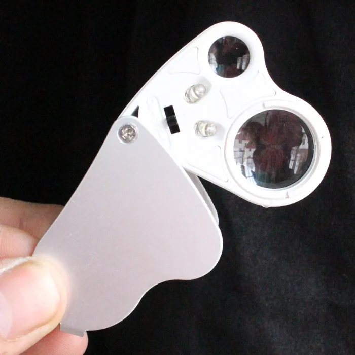 Metal folding 30-60 times jewelry appraisal magnifying glass with double lamps and double lenses for porcelain and jade
