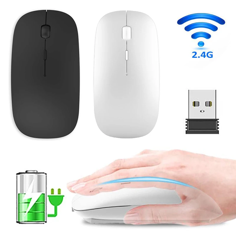 Slim Wireless Mouse 2.4GHz Optical Mice 1600Dpi Gamer Office Quiet Mouse Ergonomic Design Mice with USB Receiver for PC Laptop