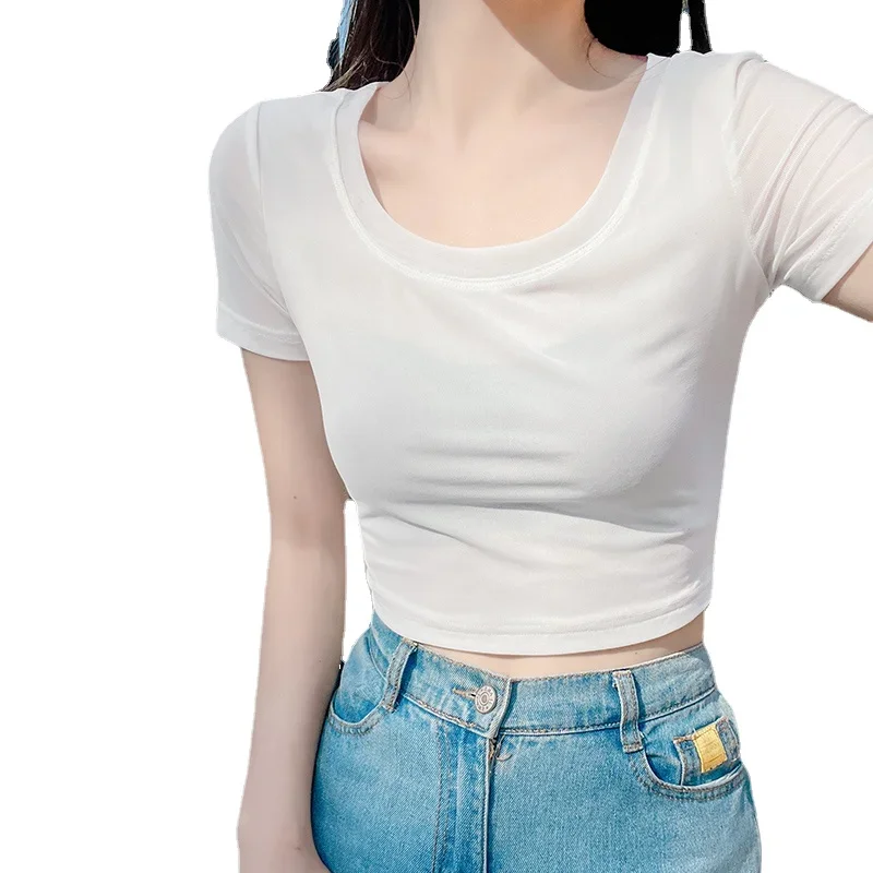 2023 Summer Women Golf Sunscreen with short sleeves and ultra-thin ice silk bottoming shirt and round neck turtleneck top