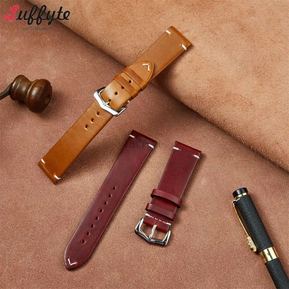 Oil Wax Genuine Leather Cowhide Watch Strap 18mm 20mm 22mm 24mm Gradient Color Retro Men Women Business Watchband