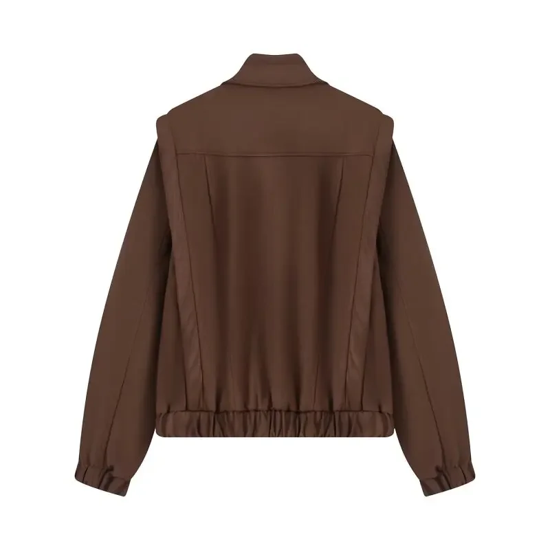 Giacca con cerniera dal design semplice e unico Spalle larghe Streetwear Autunno Casual Vintage Cappotto da donna alla moda Top in tessuto scamosciato