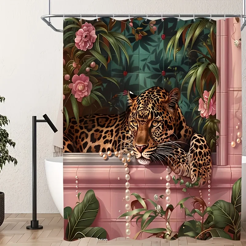 A Tropical Leopard Shower Curtain: Transform Your Bathroom into a Luxurious Jungle Oasis with This Stunning Design Featuring - view 6