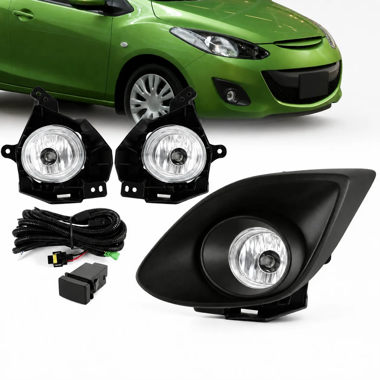 For Mazda 2 Demio 2010 2011 2012 2013 2014 USA Version Bumper FogLights Driving Lamps w/Switch and Kits Pair Set Left+Right