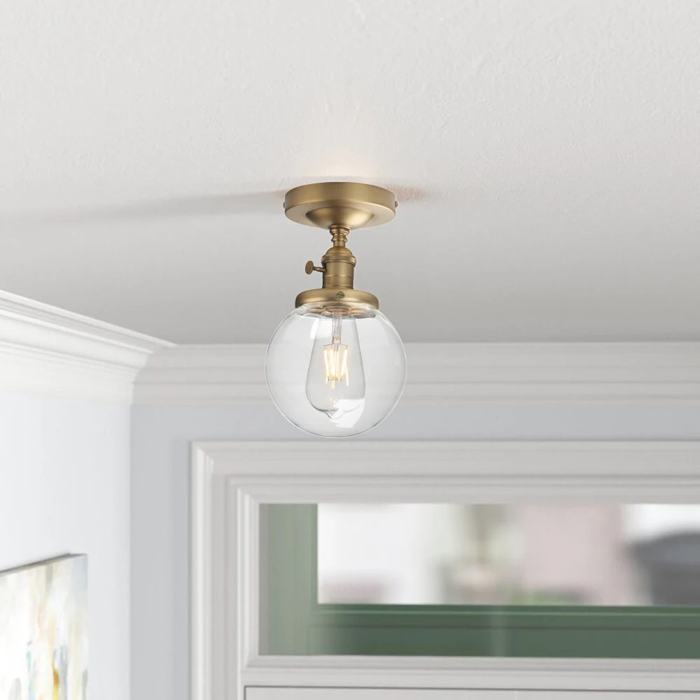 Imagem -06 - Phansthy Vintage Industrial Teto Luz Mini Rodada Globo de Vidro Transparente Semi Flush Mount Fixture Antique 59