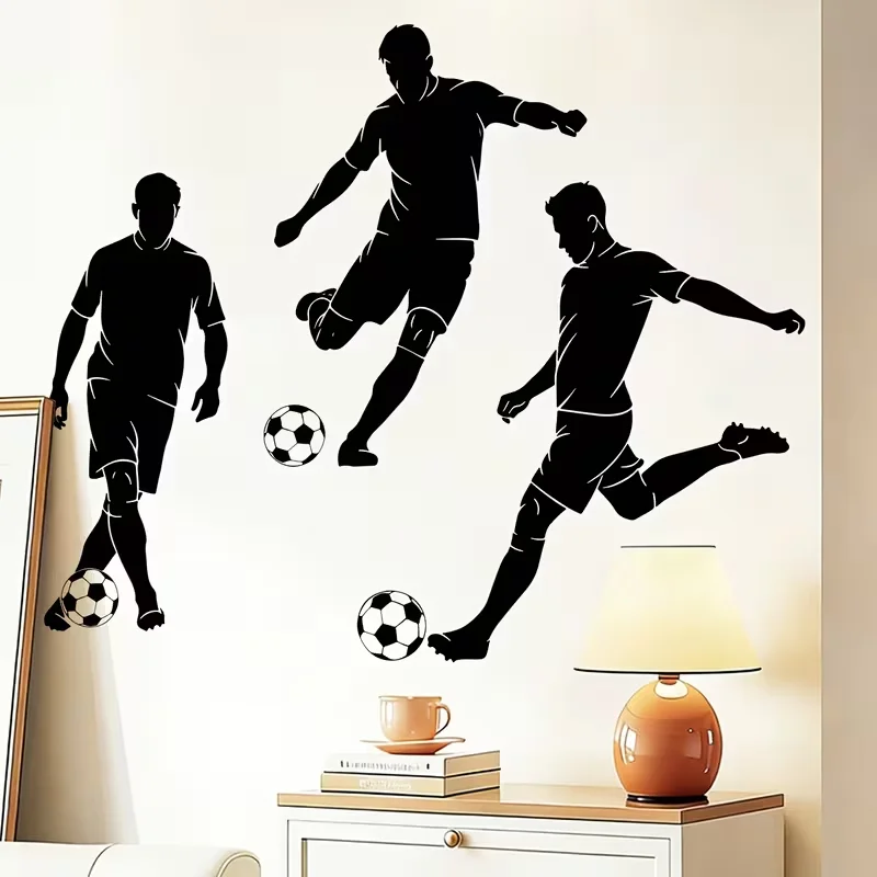 1 Sheet Football Soccer Sport Self-Adhesive Wall Clings, Football Soccer Player Vivid Silhouette Sticker, Room Decals Decor for